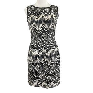 J Crew 4 Sleeveless Sheath Dress Black Ivory Tribal Geometric Cotton Pockets
